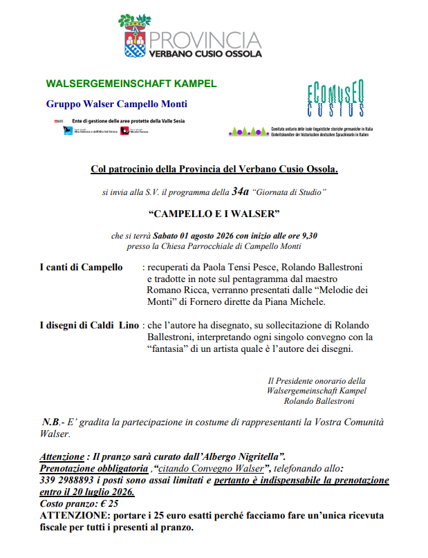 34° giornata di studi "Campello e i Walser"